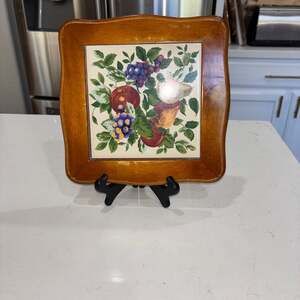 Home Trends Granada Fruit Motif Ceramic Wall Hanging Tile with Wood Frame